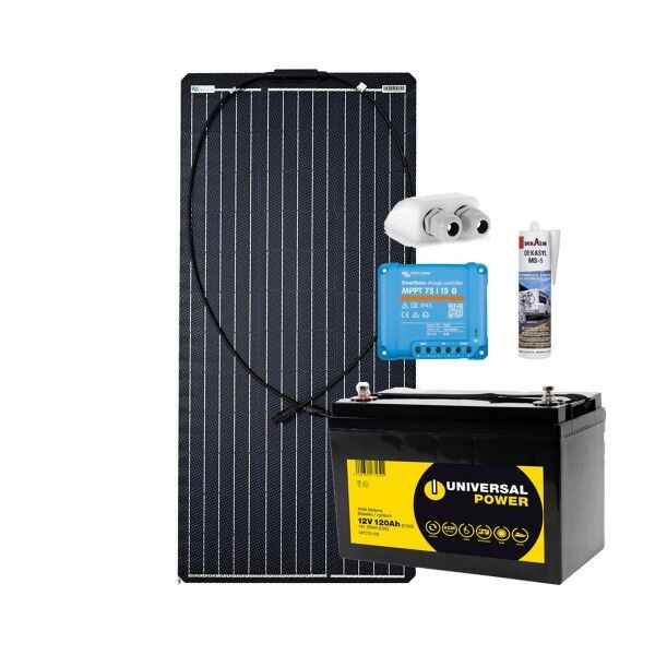 a-TroniX Solaranlage Wohnmobil 100W mit 120 Ah AGM Batterie und MPPT Laderegler