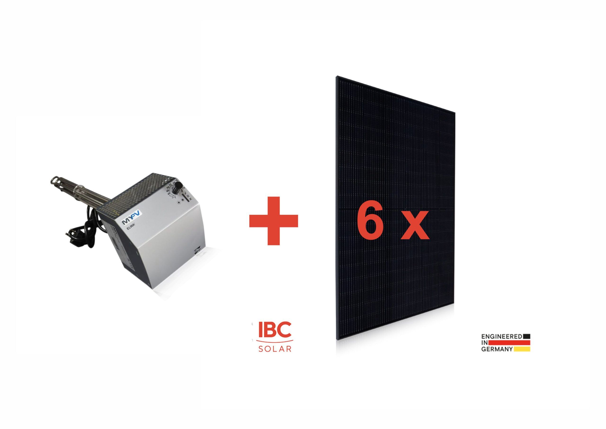 Warmwasseraufbereitung - my-PV DC-ELWA + 6 Stück IBC Module Bifacial 430 LS-TA1 Bifazial, Glas/Glas, weiß schraffiert